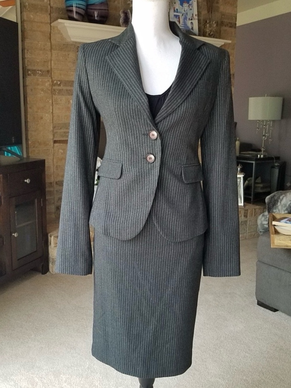 Toi et Moi Dark Gray Pinstripe Skirt Suit -European Fashion NWT